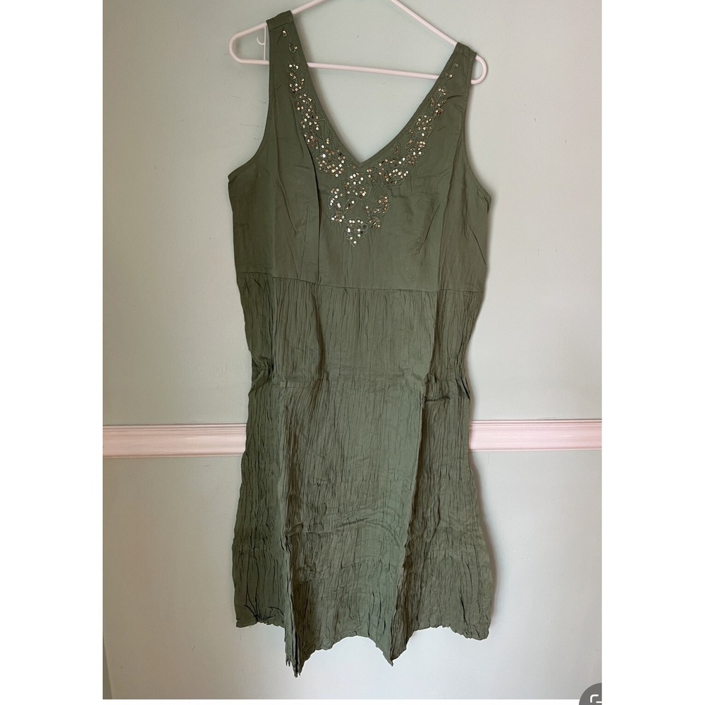 Silhouettes Plus Size 1X Army Green Sequins NWT‎ Vtg V Neck Ruffles Stretch